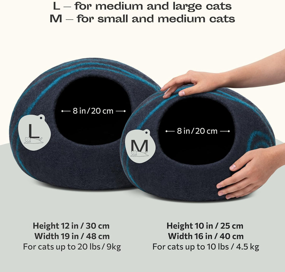 Handmade Merino Wool Cat Bed – Premium Felt Cave, Large