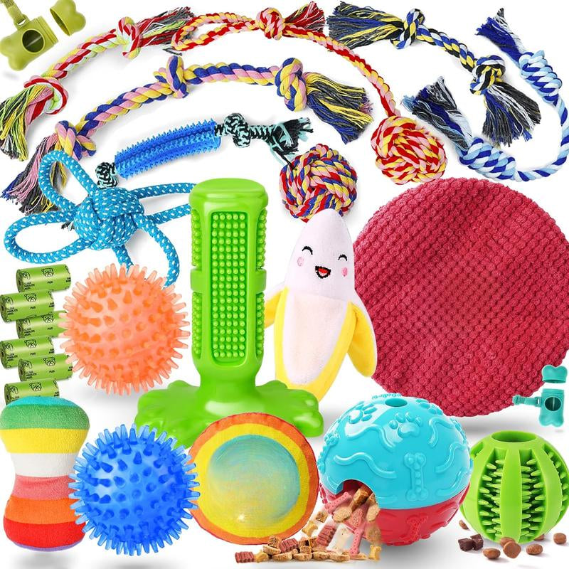 25 Pack Dog Chew Toys for Puppy - Puppy Teething Chew Toys for Boredom, Pet Dog Toothbrush Chew Toys with Rope Toys, Dog Squeaky Toy for Puppy and Small Dogs