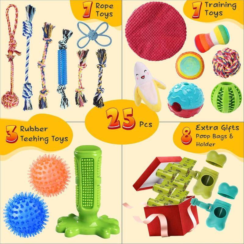 25 Pack Dog Chew Toys for Puppy - Puppy Teething Chew Toys for Boredom, Pet Dog Toothbrush Chew Toys with Rope Toys, Dog Squeaky Toy for Puppy and Small Dogs