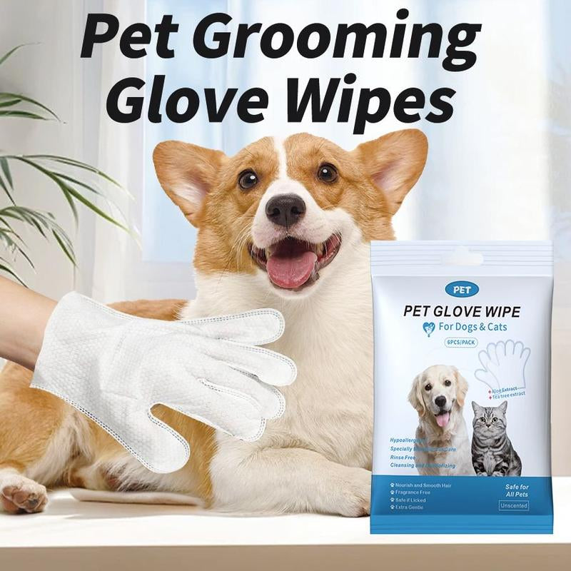 Extra Thick Pet Bath Wipes – 6pcs, No-Rinse, Fragrance-Free, for Cats & Dogs