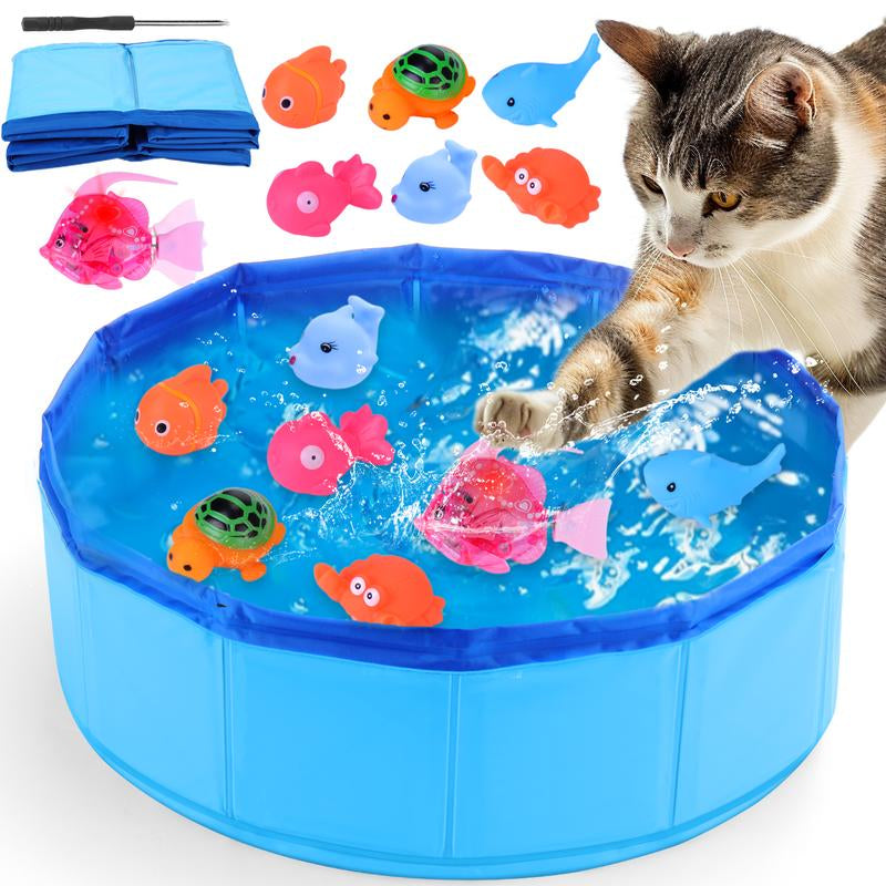 BABORUI Cat Pool Toy – Interactive Water Play with Squeaky & Electric Fish