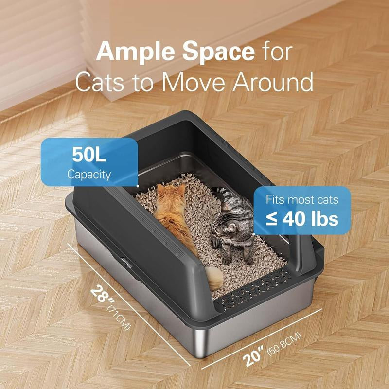 Zarler XXL Stainless Steel Cat Litter Box – Non-Stick, Odor-Free with Lid
