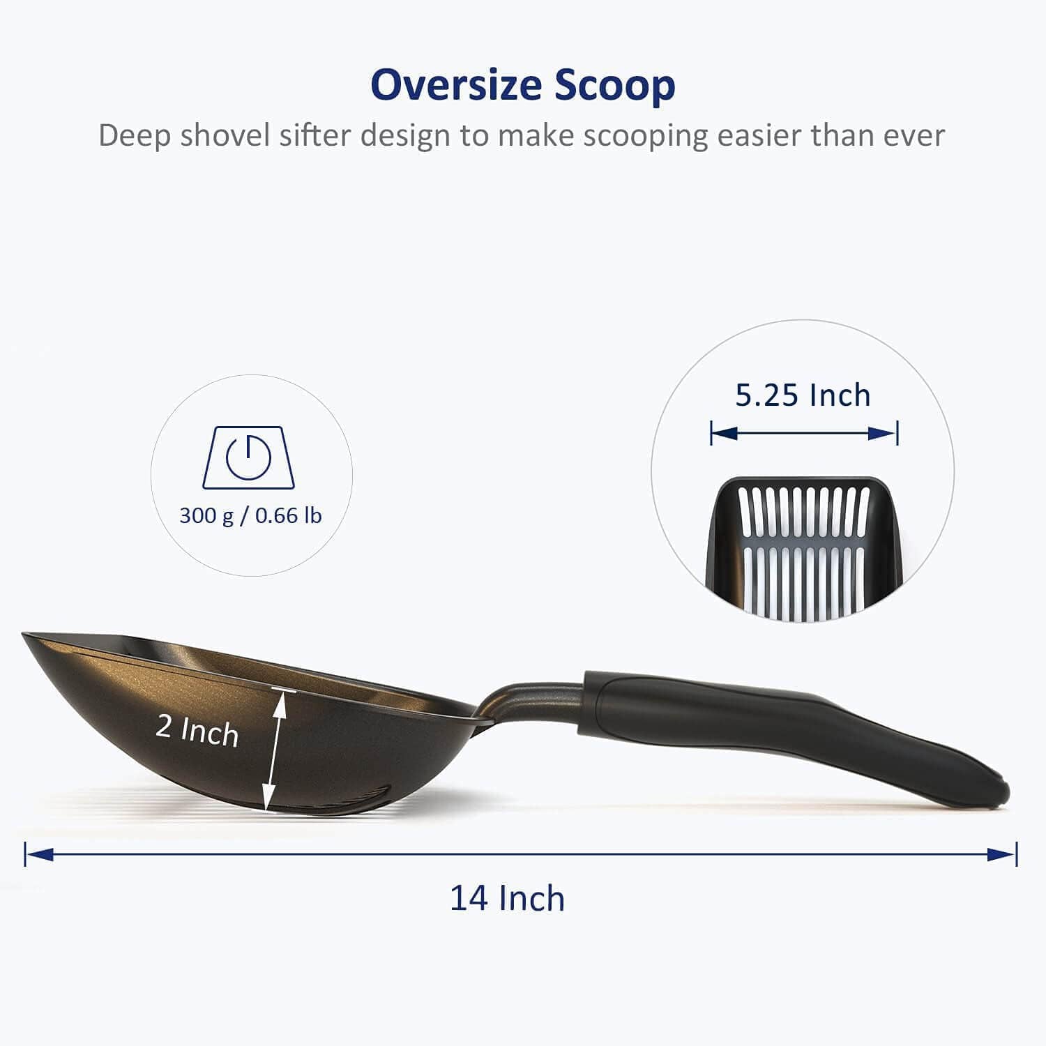 Durable Black Cat Litter Scoop – Non-Stick Aluminum, Large Size