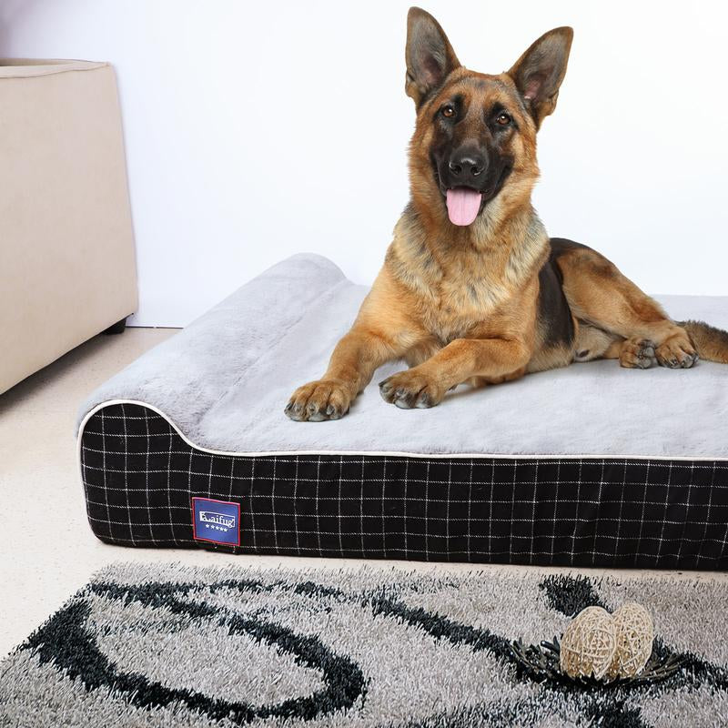 Laifug Orthopedic Memory Foam Extra Large Dog Bed with Double Pillow (50"X36"X10") Durable Water Proof Liner & Removable Washable Cover & Smart Design