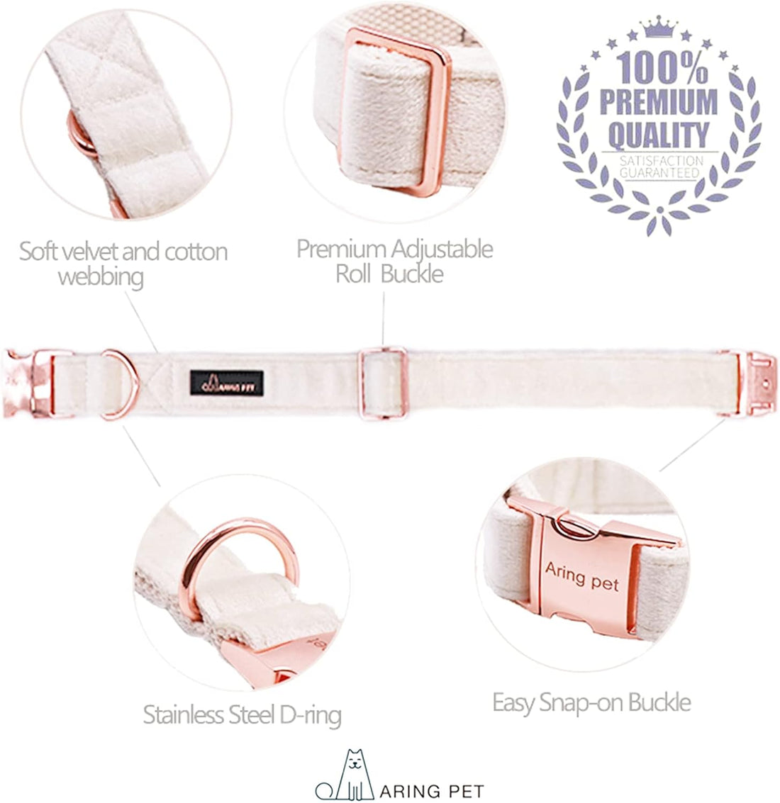 White Velvet Dog Collar & Leash Set – Soft, Adjustable for Dogs