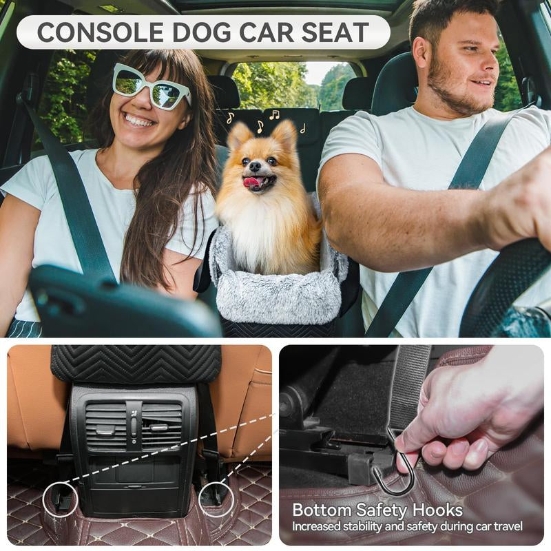 PETSFIT Luxury Dog Car Seat: Center Console W/Dual Safety Hooks & Tether for Small Pets (12Lbs). Portable Secure Travel