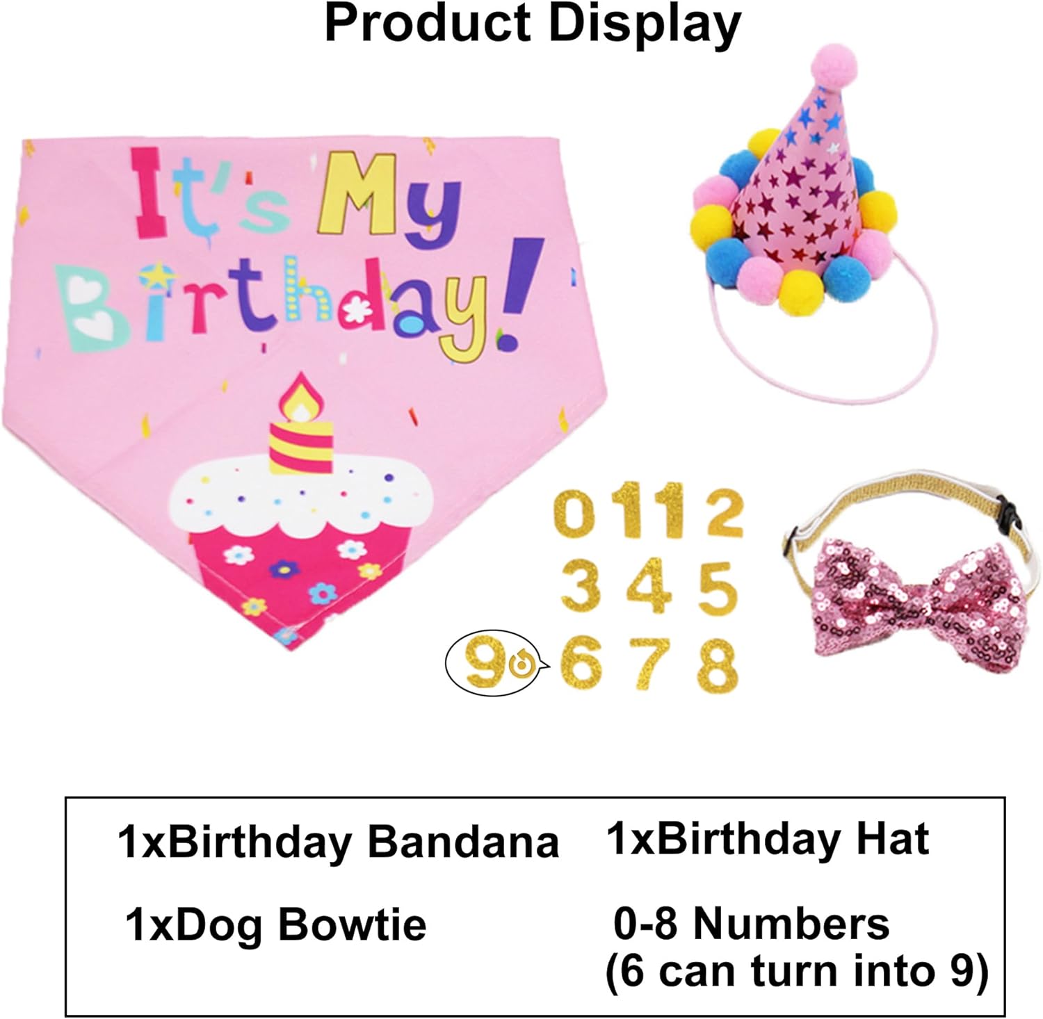 Dog Birthday Set – Bandana, Party Hat & Bow Tie for Medium/Large Dogs (Large)