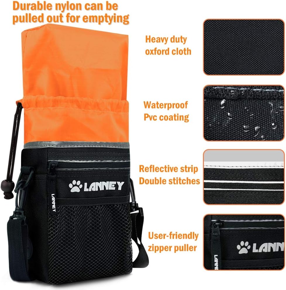 Pet Training Treat Bag – Waist & Shoulder Strap, Metal Clip, Black/Orange