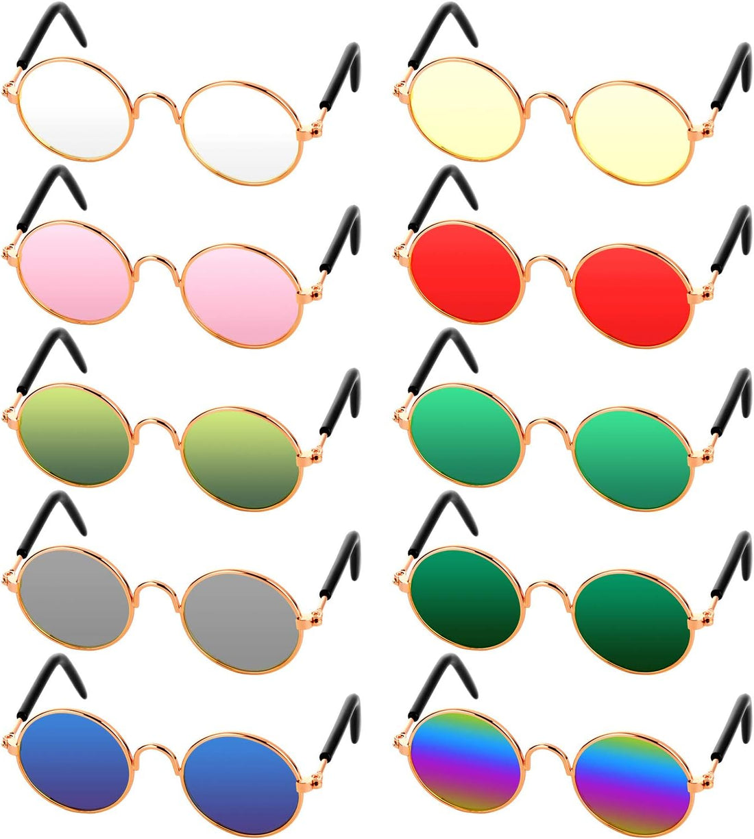 Pet Cosplay Sunglasses – 10pcs Round Metal Glasses for Dogs & Cats (Mixed Colors)