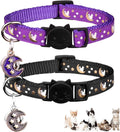 2pcs Glow-in-the-Dark Cat Collars – Breakaway, Bell & Moon Pendant (Purple & Black)