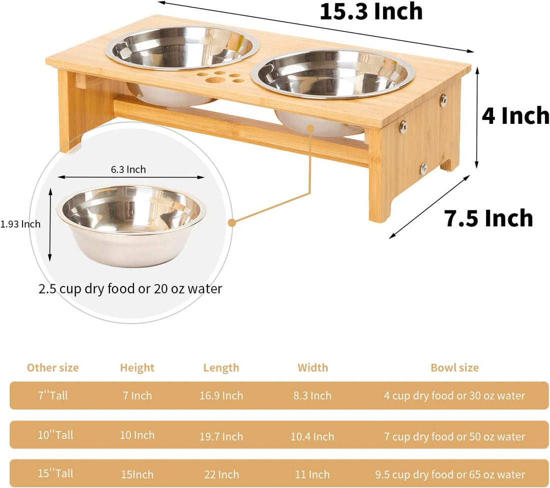 Elevated Cat & Small Dog Bowls – Bamboo Feeder with Steel Bowls