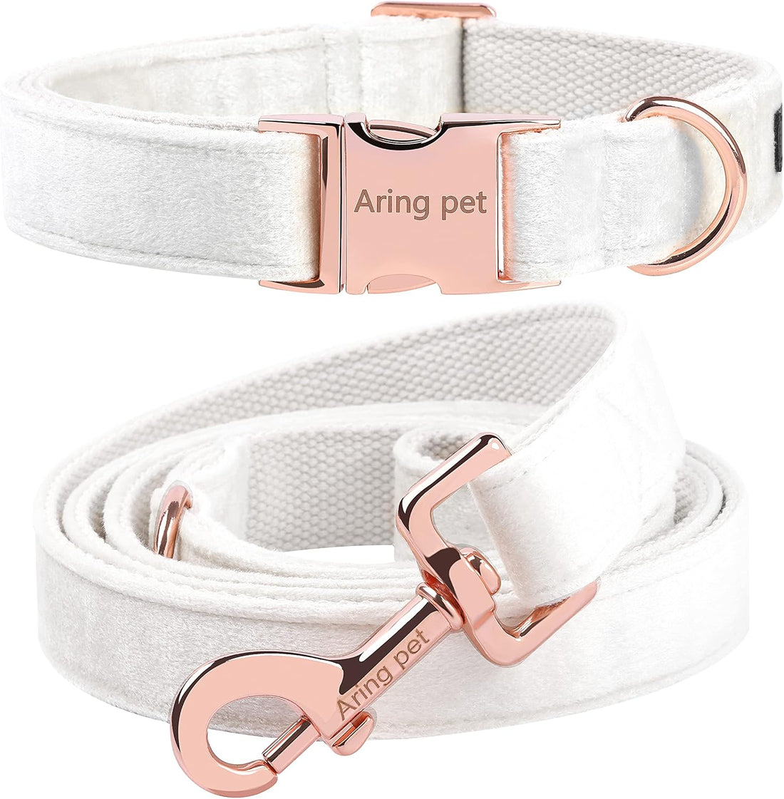 White Velvet Dog Collar & Leash Set – Soft, Adjustable for Dogs