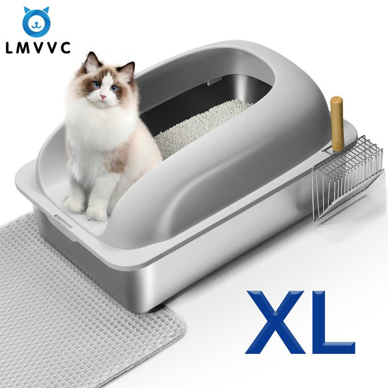 LMVVC Stainless Steel Cat Litter Box, Cat Toilet, XL, Easy to Clean, Non-Sticky, Include Cat Mat and Litter Scoop Pet Supplies