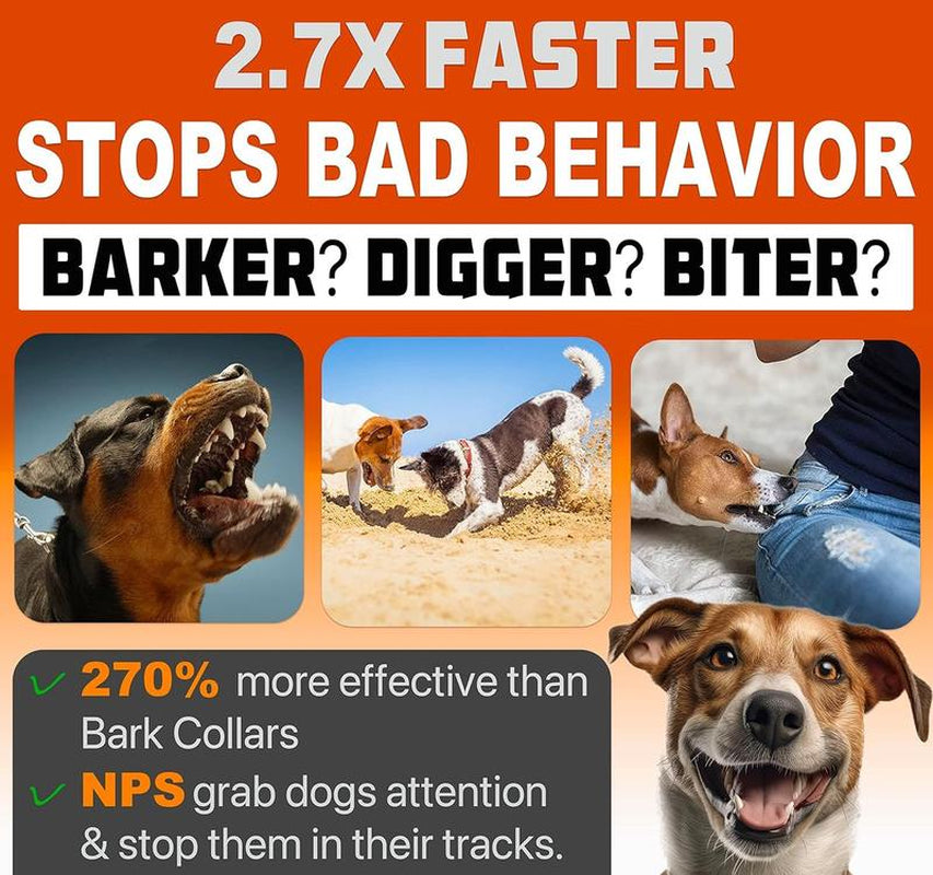NPS Dog Bark Deterrent Device - Professional Dog Training Tool with 3X Sonic Emitters 50Ft Range - anti Bark Barking Dog Silencer - Rechargeable