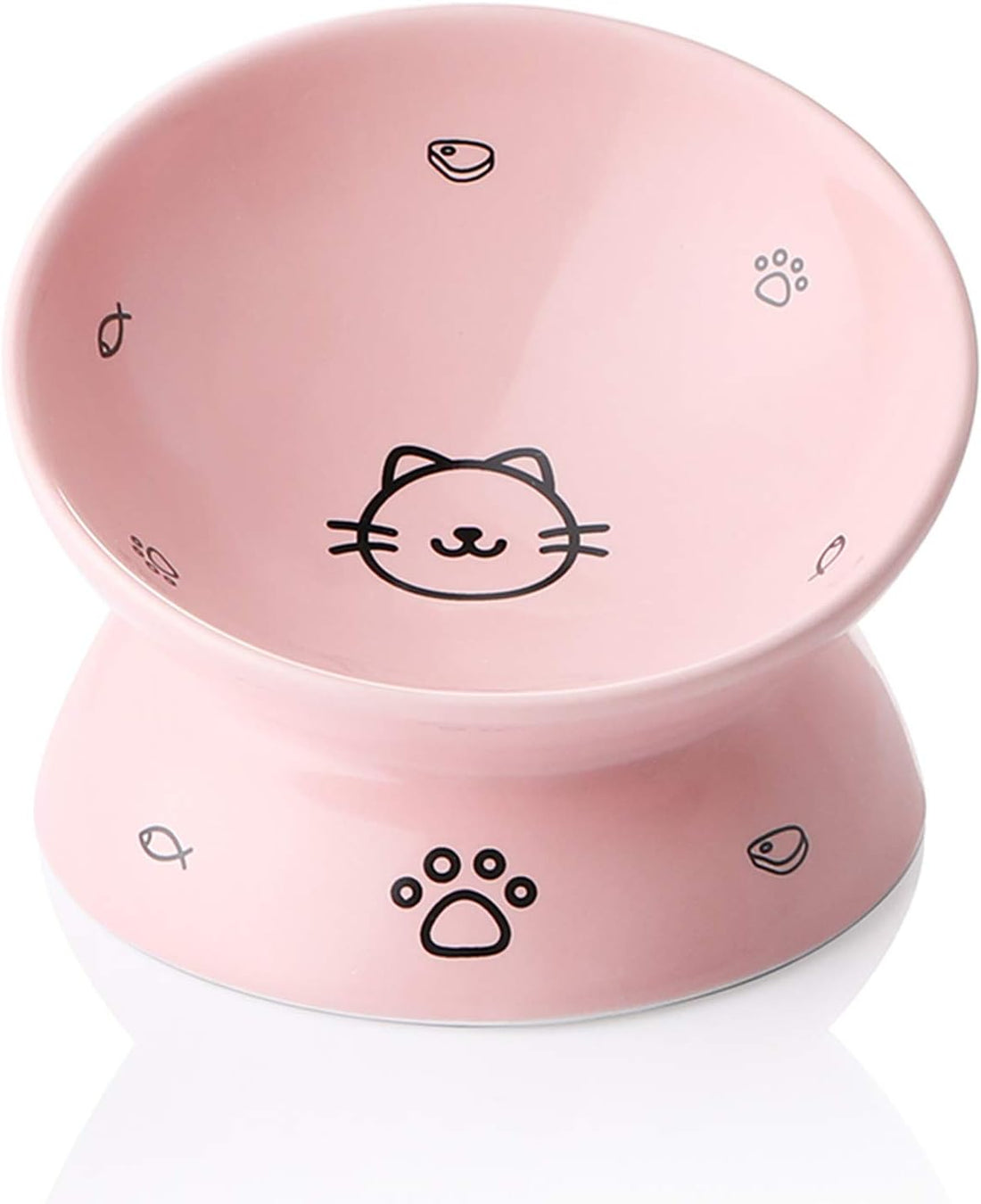 Elevated Ceramic Cat Bowl – Slanted, Anti-Vomit, Pink