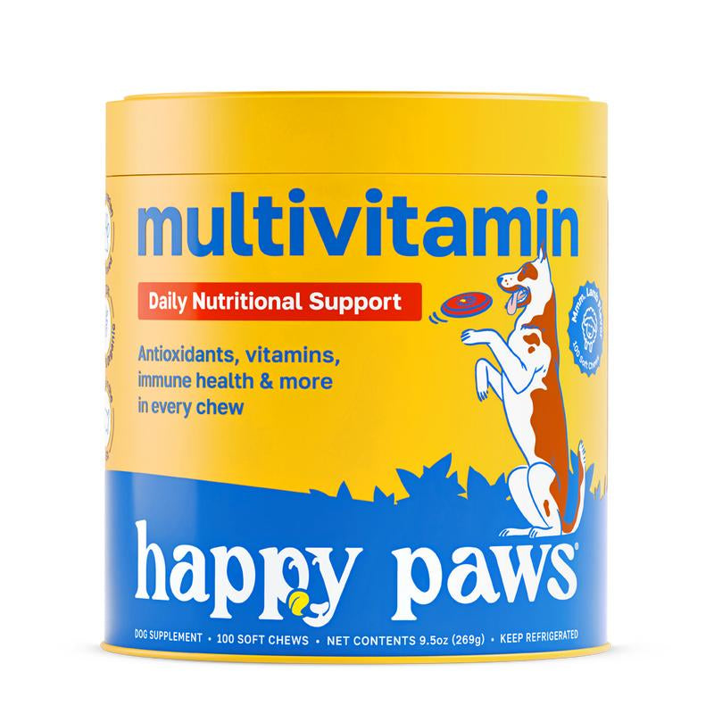 Happy Paws: 10 in 1 Multivitamin for Dogs, 100 Lamb-Flavored Soft Chews, Essential Vitamins for Skin, Coat, Digestion, Mobility, Overall Health