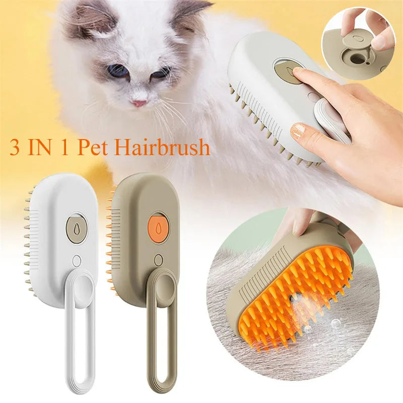 3-in-1 Pet Steam Brush – Cleaning, Massage & Hair Removal Comb for Cats & Dogs