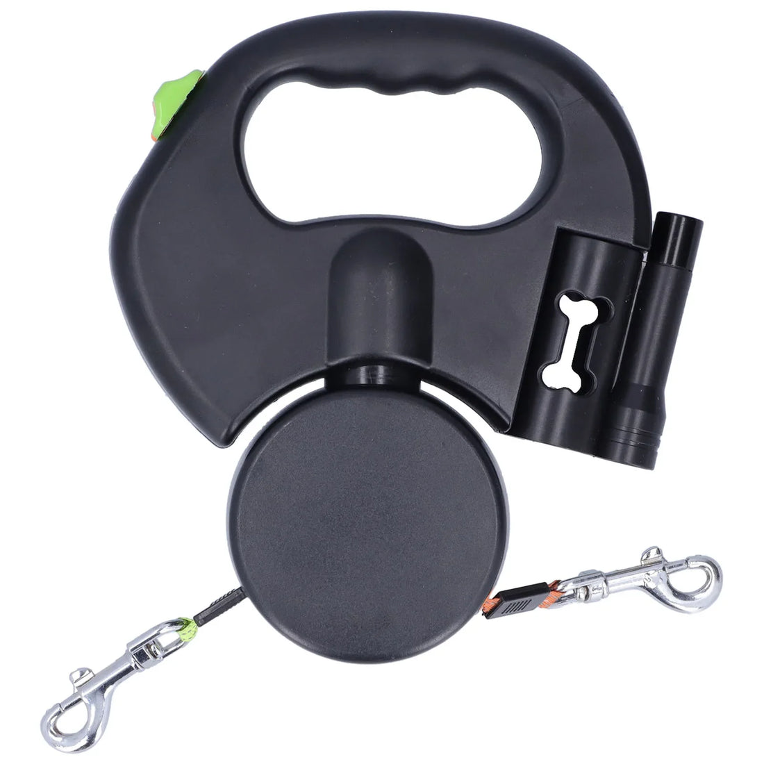 Automatic Retractable Double Dog Leash with Flashlight and Waste Bag Dispenser