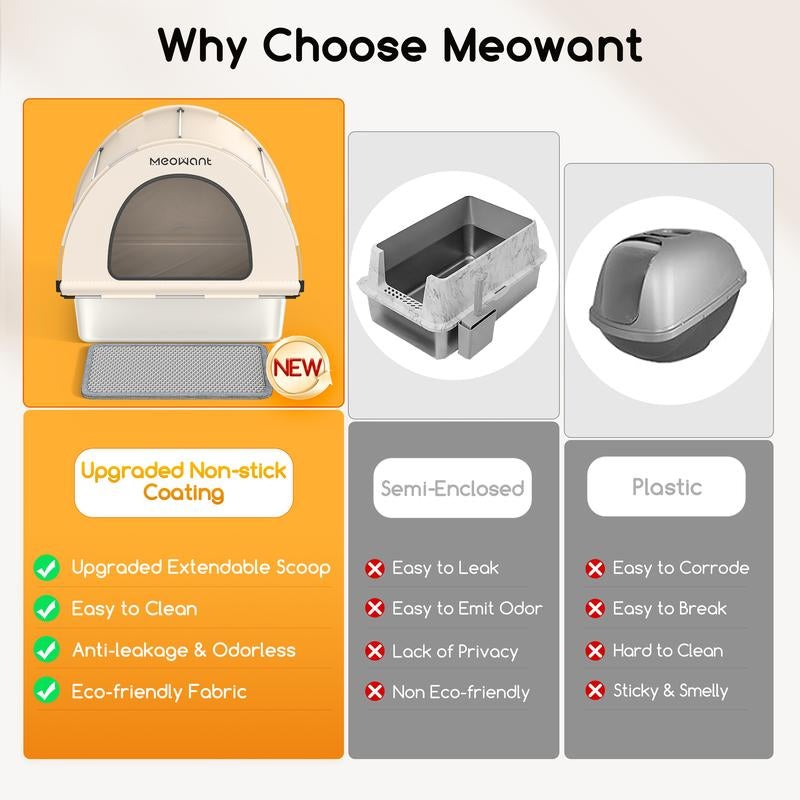 Meowant LB03 3-In-1 Stainless Steel Cat Litter Box 85L Large, Splash-Proof, Odor-Resistant, Detachable Cover, Half-Moon Tent Multi-Functional #Cozyvibes #Petlife