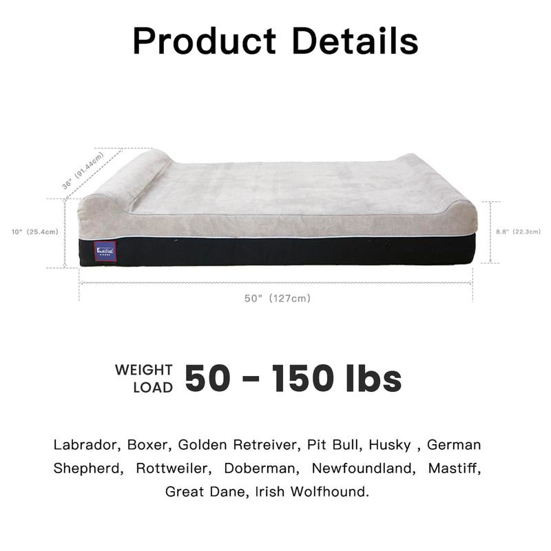 Laifug Orthopedic Memory Foam Extra Large Dog Bed with Double Pillow (50"X36"X10") Durable Water Proof Liner & Removable Washable Cover & Smart Design