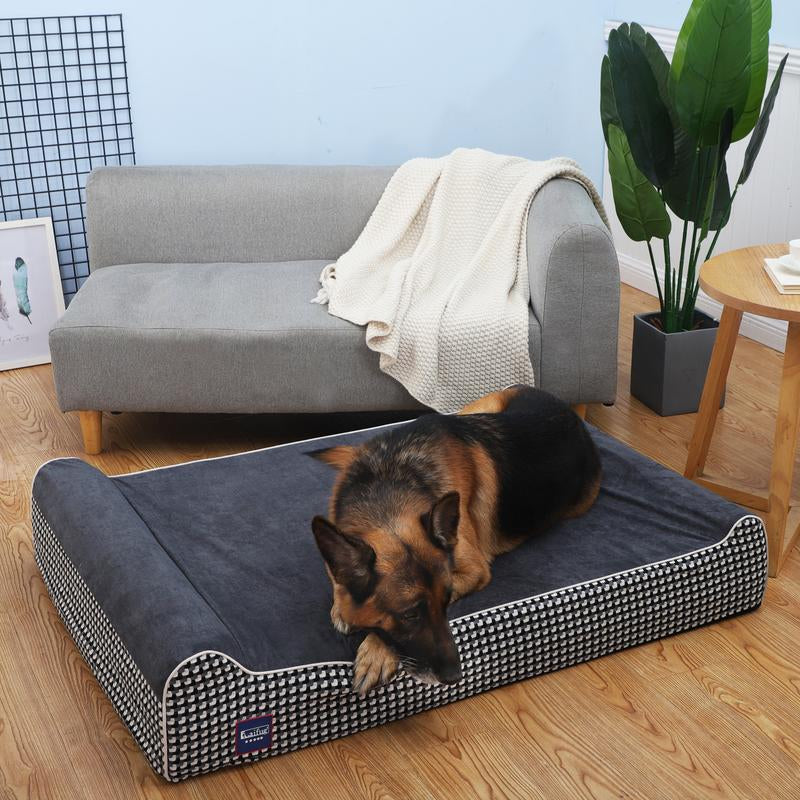 Laifug Orthopedic Memory Foam Extra Large Dog Bed with Double Pillow (50"X36"X10") Durable Water Proof Liner & Removable Washable Cover & Smart Design