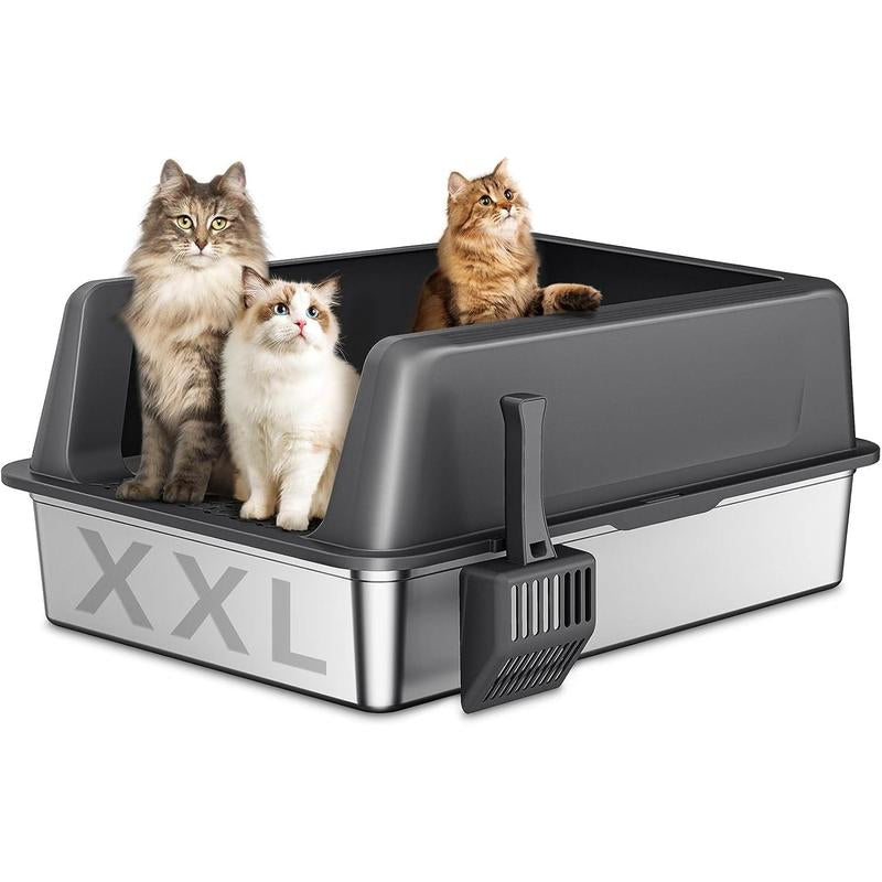 Zarler XXL Stainless Steel Cat Litter Box – Non-Stick, Odor-Free with Lid