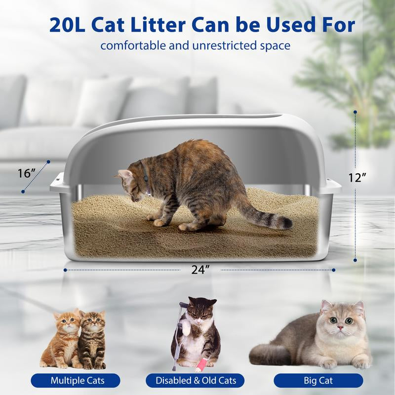 LMVVC Stainless Steel Cat Litter Box, Cat Toilet, XL, Easy to Clean, Non-Sticky, Include Cat Mat and Litter Scoop Pet Supplies
