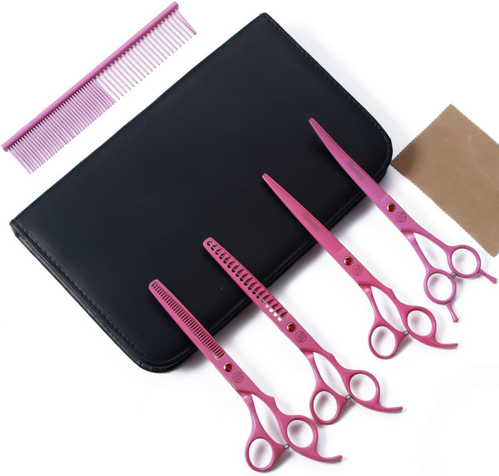 Dog Grooming Scissors Kit – Curved, Thinning, Chunkers + Comb