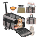 VEVOR Pet Carrier with Wheels – Airline Approved, Telescopic Handle, and Folding Bowl (Grey)