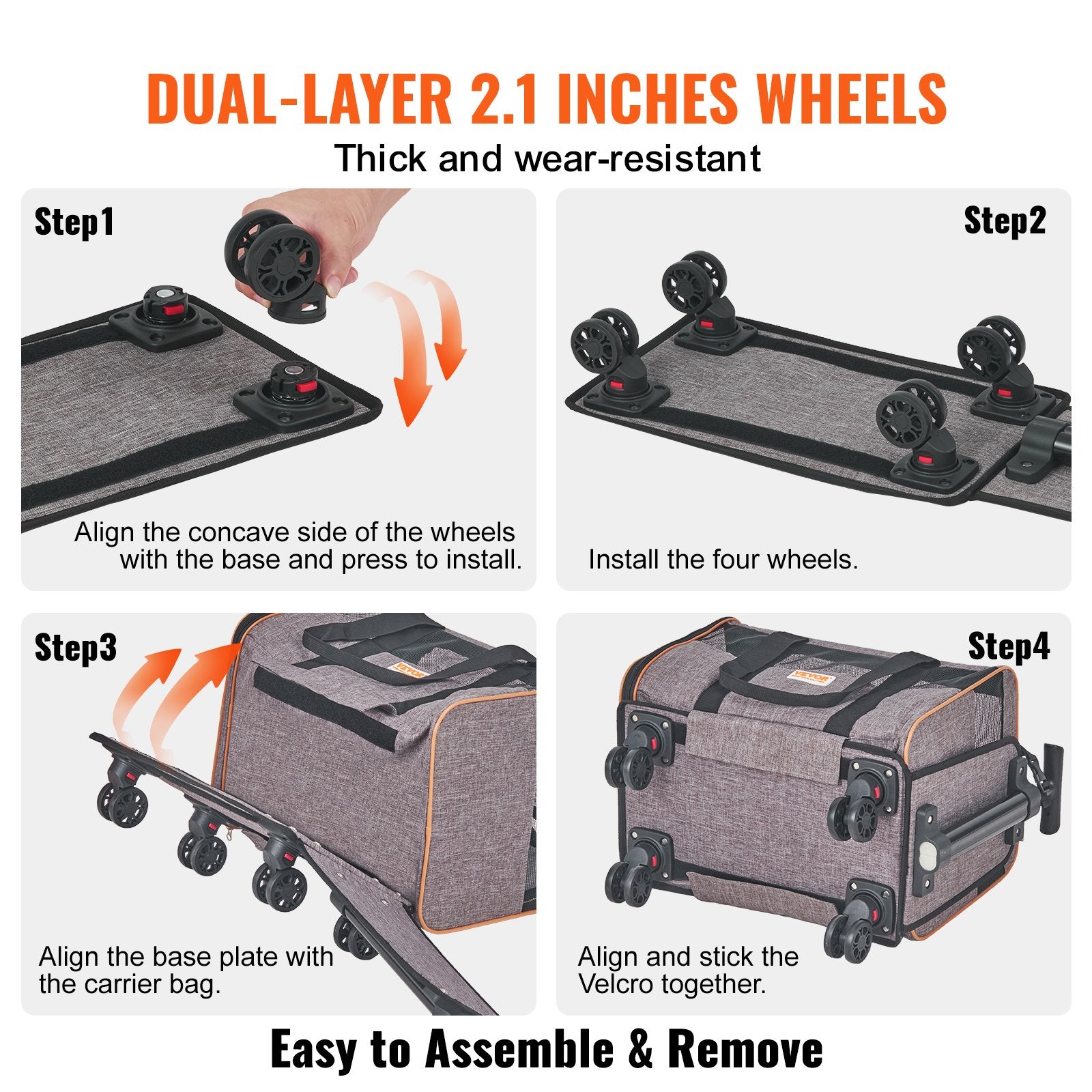 VEVOR Pet Carrier with Wheels – Airline Approved, Telescopic Handle, and Folding Bowl (Grey)