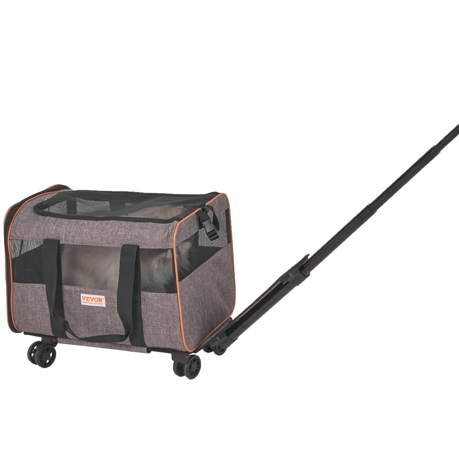 VEVOR Pet Carrier with Wheels – Airline Approved, Telescopic Handle, and Folding Bowl (Grey)