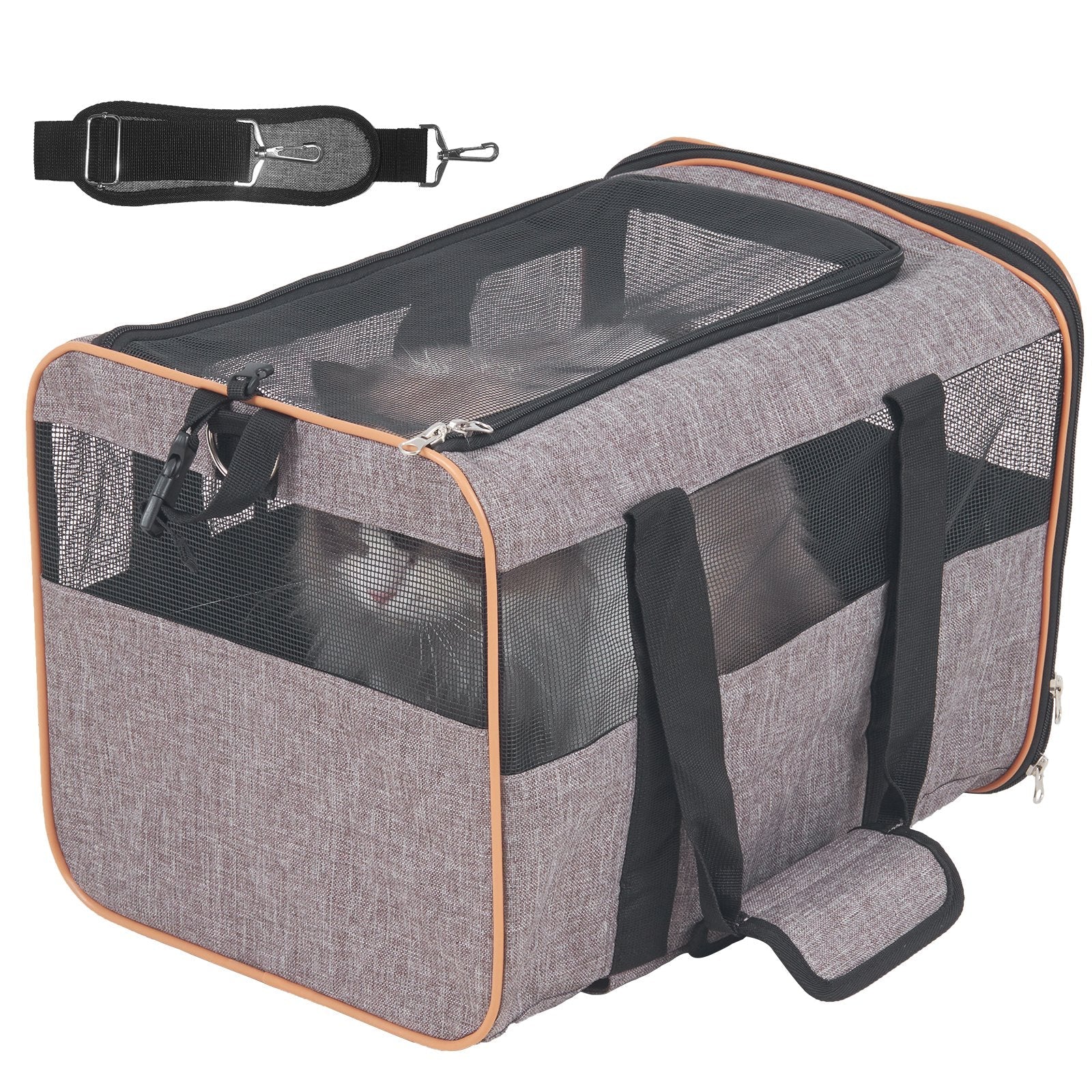 VEVOR Pet Carrier with Wheels – Airline Approved, Telescopic Handle, and Folding Bowl (Grey)
